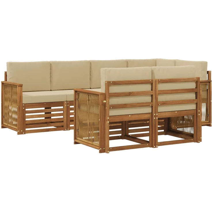 vidaXL Outdoor-Sofagarnitur 7 stk. 7-Sitzer Natur und Beige 3384479 – Bild 2