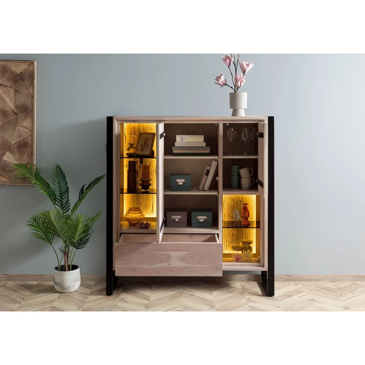 Highboard Akazie / Altholz 130x40x140 natur lackiert DENVER #100 – Bild 4
