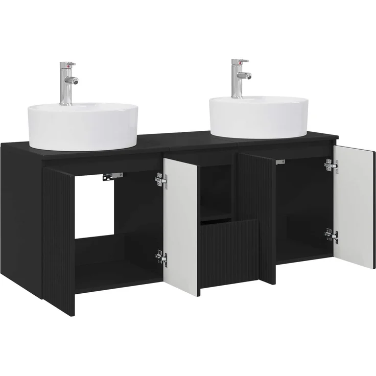 vidaXL Wandmontiertes Badezimmerschrank-Set 3 stk. Schwarz 3405678 – Bild 4