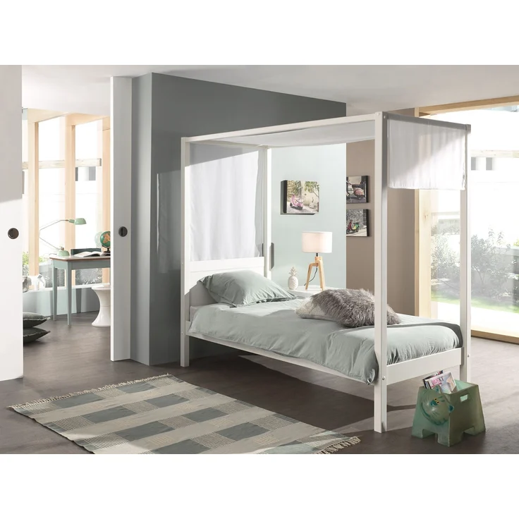 Himmelbett Katerína 208x98x191 Einzelbett Massivholz Weiß – Bild 3