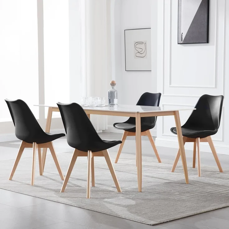 WOLTU® 4er Set Esszimmerstühle Küchenstuhl Design Stuhl Esszimmerstuhl Kunstleder Holz Schwarz BH29sz-4 – Bild 2