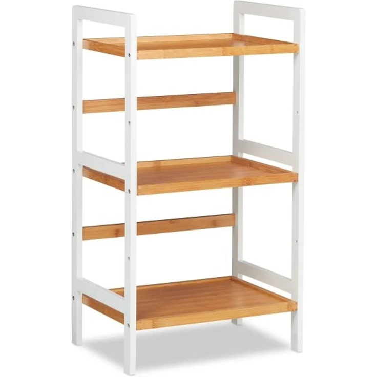 Relaxdays Badregal mit 3 Ablagen, Bambus weiß / natur, 45 x 31,5 x 80 cm – Bild 10