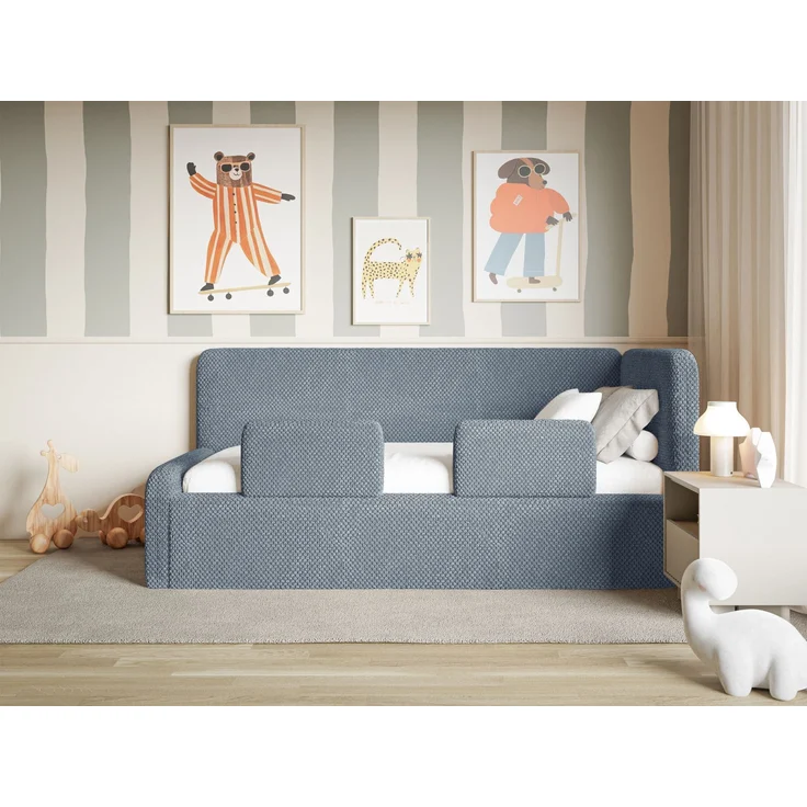 Selsey 'Fanko' Kinderbett 90x200 cm mit Rausfallschutz, Matratze, Kopfteil rechts, Plüsch, Blau – Bild 2