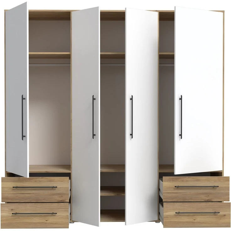 Forte Kleiderschrank, Holzwerkstoff, Mauvella Eiche Dekor mit weiß, 206 x 200 x 59 cm – Bild 4