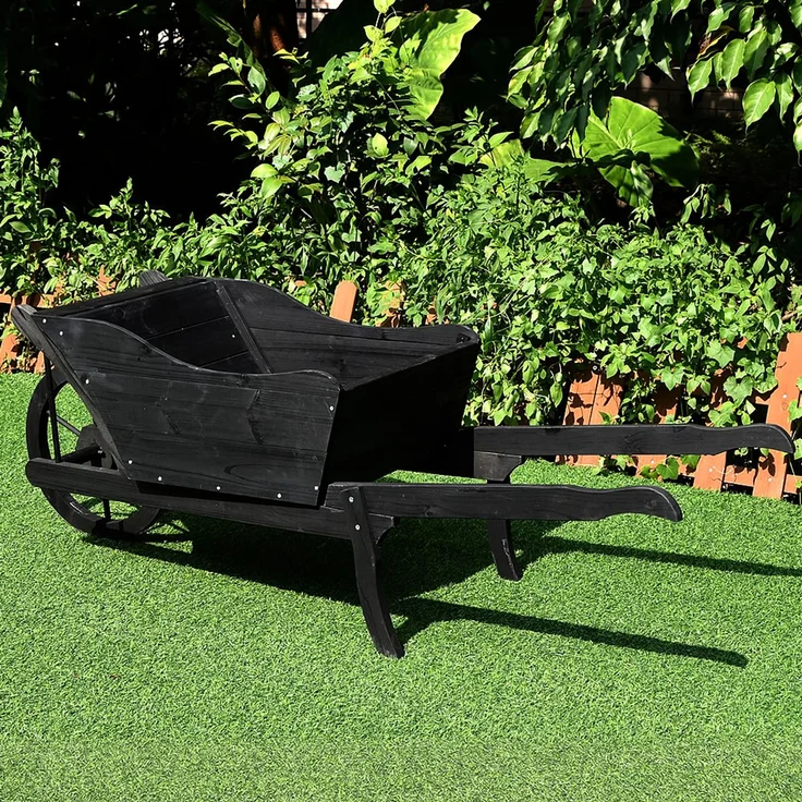 Pflanzschubkarre Holzschubkarre Dekoschubkarre Holz Blumenkarre Pflanzkübel schwarz – Bild 3