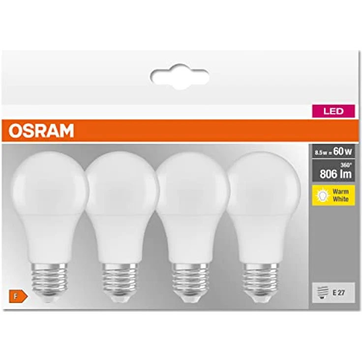 Osram LED Base Classic A, E27-Sockel, Nicht Dimmbar, 60W Ersatz, Matt, Warmweiß 2700K, 40-Pack – Bild 5