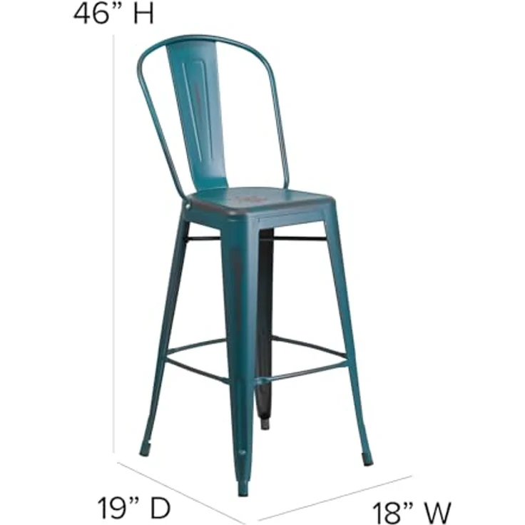 Flash Furniture Blake Barhocker mit Rückenlehne, kommerzielle Qualität, 76,2 cm hoch, Used-Look, Blaugrün, Metall, für drinnen und draußen, 4 Stück – Bild 4
