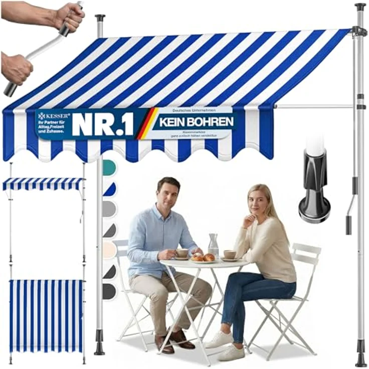 KESSER® Klemmmarkise mit Handkurbel Balkon, Balkonmarkise ohne Bohren, UV-beständig höhenverstellbar wasserabweisend, Sonnenschutz, Terrassenüberdachung, einfache Montage 400cm – Bild 2