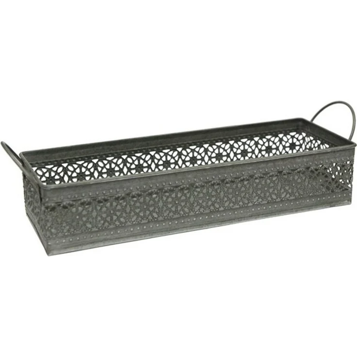 Macosa Home Dekotablett Dekotablett 34 cm Metall antik grau Schale Metallschale Metalltablett (Retro vintage Landhaus), Dekoschale Schale Metallschale filigran – Bild 5