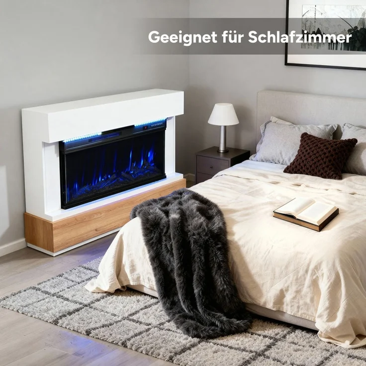 HOMAVO Elektrokamin mit Schrank, 36" 1000/2000W Elektrokamin mit Heizung, 3D-Flammeneffekt, Schrankgröße: 117 x 20 x 95,5 cm, LED-Leiste, Fernbedienung – Bild 8