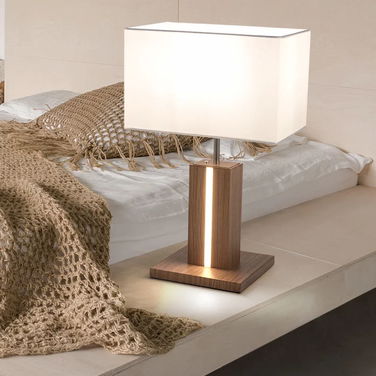 LED Tischleuchte, CCT, dimmbar, Holzoptik, weiß, H 48cm – Bild 2