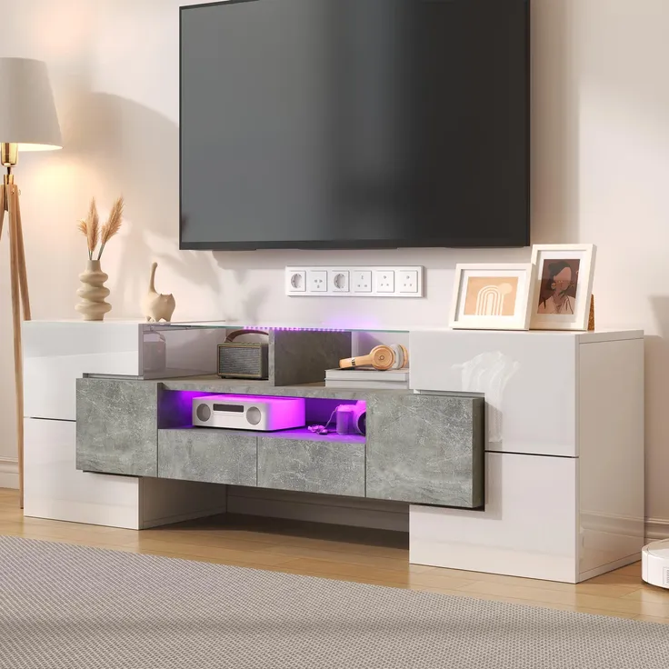Lowboard, 145/30/51 cm, TV-Schrank, Fernsehtisch, Fernsehschrank für Wohnzimmer, stehend, glänzend – Bild 2