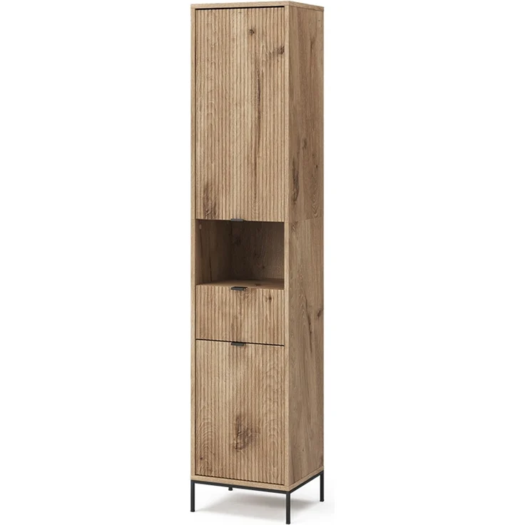 Badschrank Eliza Viking Oak 40 x 190 cm mit Tür und Schublade Vicco – Bild 1
