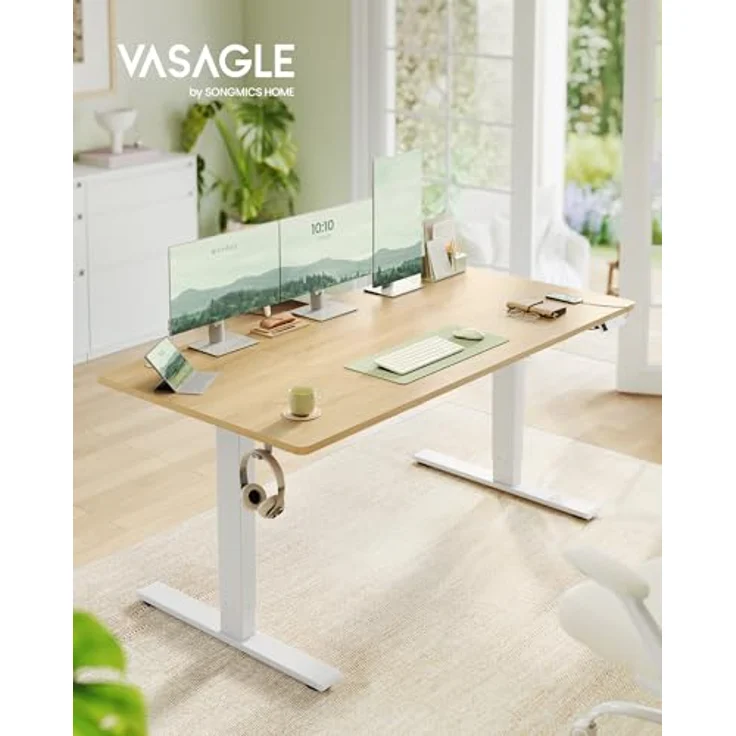 VASAGLE Höhenverstellbarer Schreibtisch, 160x80 cm, USB-C-Anschluss, Ablage für Steckdosenleiste, Stehtisch, Erinnerung bei langem Sitzen, 3 Speichertasten, für Büro, goldeichenfarben LSD146YA02 – Bild 4