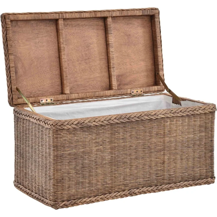 Krines Home Truhe Wäschetruhe mit Deckel Natur Rattan Truhe Aufbewahrung Rattantruhe (Wäschebox), mit herausnehmbarem Stoffinlett Truhenbank 80 x 40 x 40 cm – Bild 3