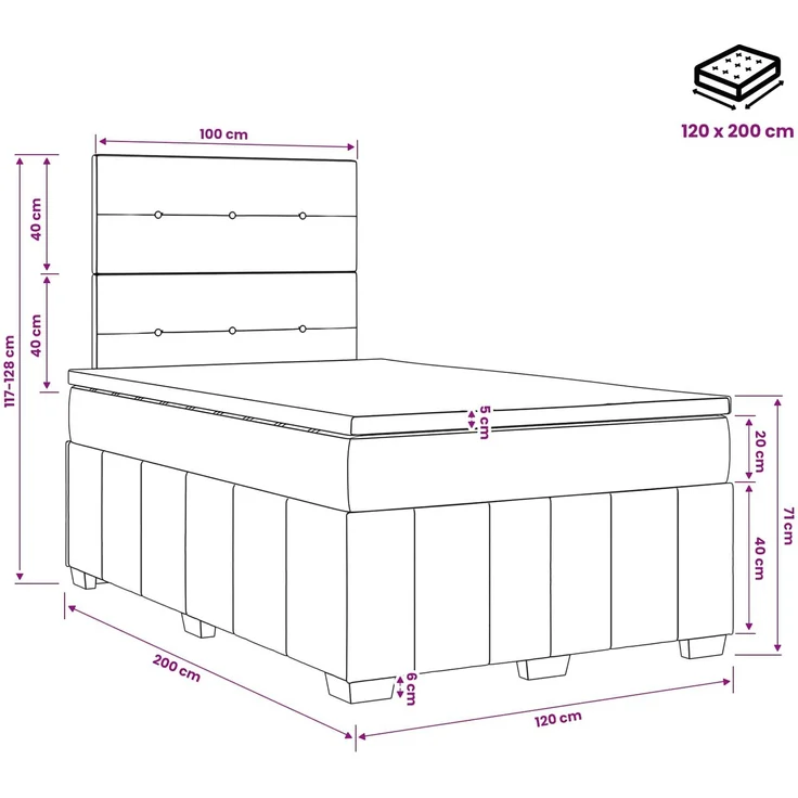 vidaXL Boxspringbett mit Matratze Schwarz 120x200 cm Stoff 3454115 – Bild 11