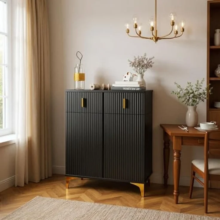 FurnitureR Black Buffet Cabinet, Modern Design, Particle Board Construction, Spacious Storage, Elegant Addition to Dining Room & Kitchen, Durable Materials, Compact Dimensions – Bild 1