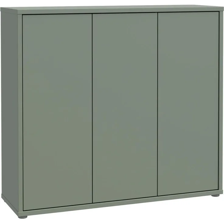 Forte ALICE SPRINGS Schuhschrank 100 110, moderner Flurschrank mit 3 Türen und 8 Einlegeböden, Holzwerkstoff, Salbei, 109,2 cm breit x 99,1 cm hoch x 34,9 cm tief