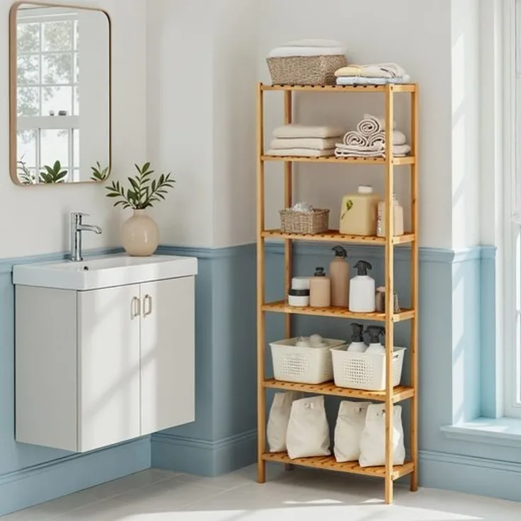 SONGMICS Badezimmerregal, Badregal, Küchenregal, Schuhregal mit 6 Ebenen, Standregal aus Bambus, 26 x 60 x 160,9 cm, für Bad, Wohnzimmer, Flur, Küche