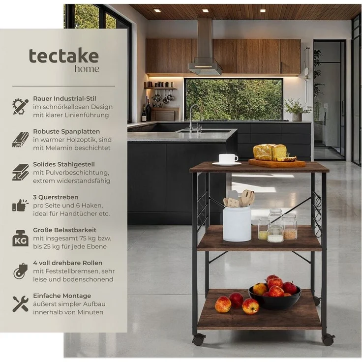 tectake Servierwagen Rugby, Industrial Style – Bild 1
