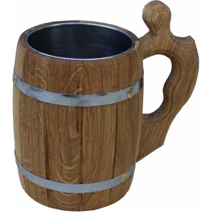 Bierkrug mit Deckel 0,6L Holzkrug Bierhumpen Holz Krug Bierseidel