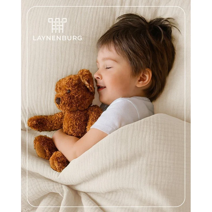 Laynenburg Kinderbettwäsche Musselin 2 teilig aus 100% Baumwolle in 100x135 cm + 40x60 cm, atmungsaktiv & bügelfrei – 3 lagig mit Reißverschluss & Haltebändern – Bild 1