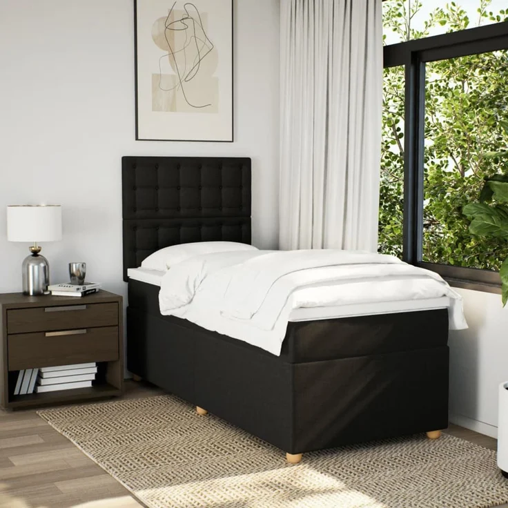 vidaXL Boxspringbett mit Matratze Schwarz 90x190 cm Stoff 3293451 – Bild 5