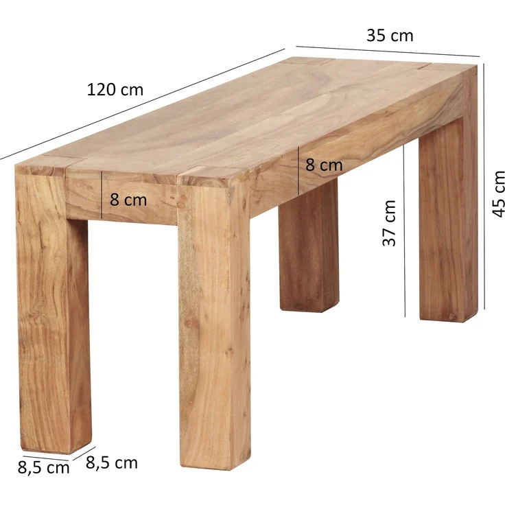 Wohnling Sitzbank, Küchenbank, Massiv-Holz, Akazie, 120 x 45 x 35 cm – Bild 7