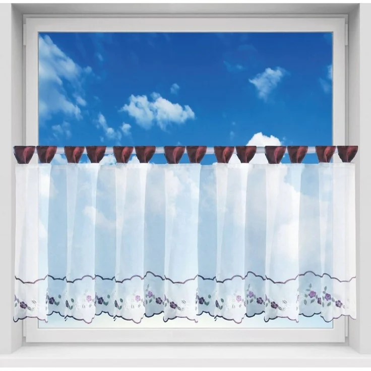 Bistrogardine mit Schlaufen ca. 150x45 cm Auswahl: weinrot - Blumen – Bild 1
