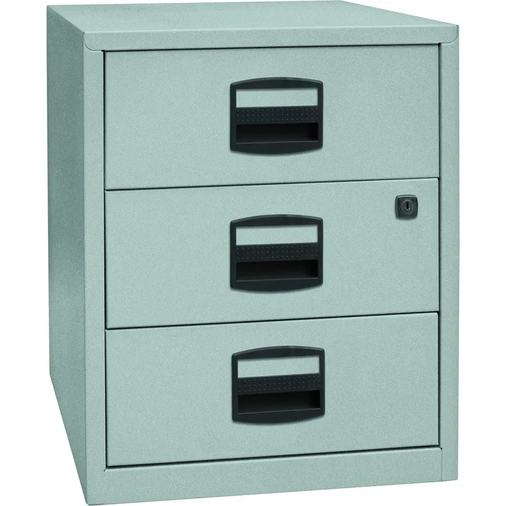 Bisley Home Beistellschrank auf Rollen mit Schloss aus Stahlblech, 3 Universal-Schubladen abschließbar - Büroschrank für DIN A4 Dokumente, Kleinteile & Büromaterial - Farbe: silber, PFAM3S-355