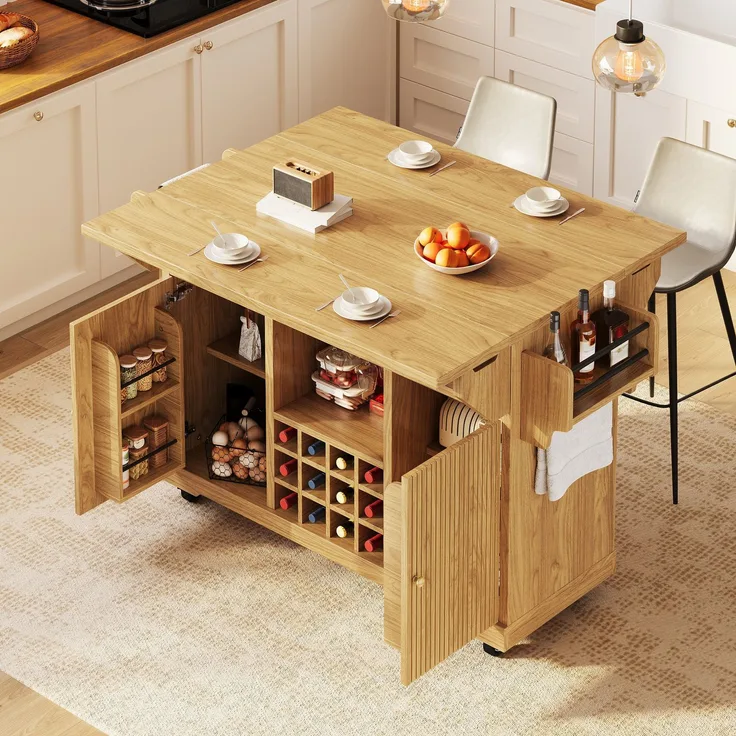 Küchenrollwagen B 142,5 x T 40/80 x H 95 cm aus MDF, beidseitig ausklappbar