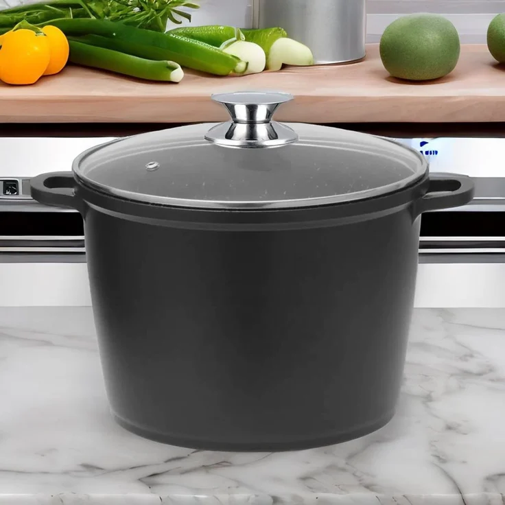 Tiefer Kochtopf Induktion Deckel Ø28cm Suppentopf Alu Guss – Bild 6
