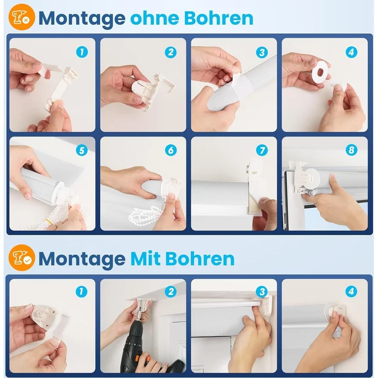 Grandekor Doppelrollo Klemmfix ohne Bohren Weiß 50x100 cm(Stoffbreite 46cm) Fenster Rollos für innen Klemmrollos Duo Rollos für Fenster ohne Bohren mit Bohren Privatschutz UV-Schutz Zebrarollo – Bild 8