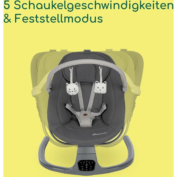 Bebeconfort Jolana, Babywippe elektrisch, 0–6 Mon (9 kg), automatische Bewegungserkennung, 12 beruhigende Lieder, 5 Naturgeräusche, verstellbare Rückenlehne, 2 Liegepositionen, Tinted Graphite – Bild 4