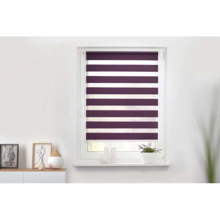 Lichtblick Doppelrollo Klemmfix ohne Bohren, Streifen, Blickdicht, Klemmträger-Montage, Sichtschutz, Wandmongtage, Deckenmontage, für Fenster und Türen Brombeer,120x150 cm (B x L) – Bild 2