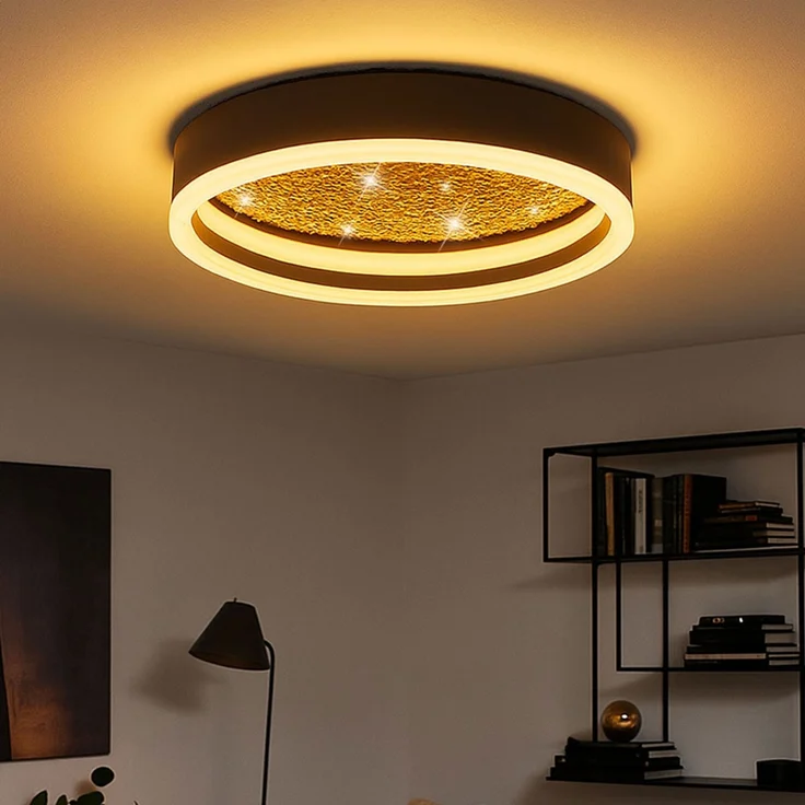 LED Deckenleuchte, Metall, Gold, Schwarz-matt, D 30 cm – Bild 2