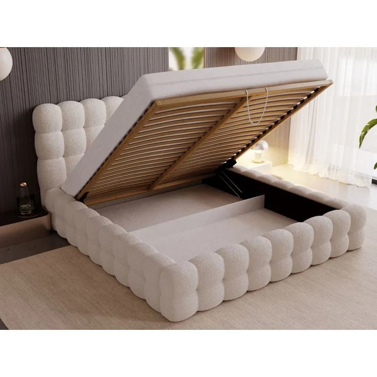 GRAINGOLD Twist Polsterbett 120x200, Doppelbett mit Bettkasten und Lattenrost, Bouclé-Stoff, Beige – Bild 5