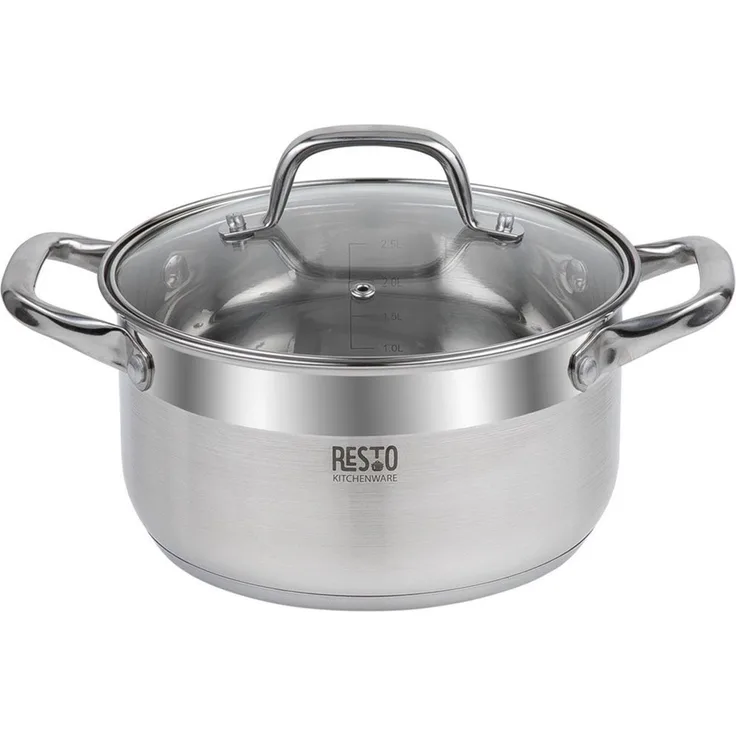 RESTO Kitchenware Kochtopf Libra, Topf energiesparend und spülmaschinenfest, Edelstahl 18/10 (2-tlg), mit hitzebeständigem Glasdeckel und Griffen