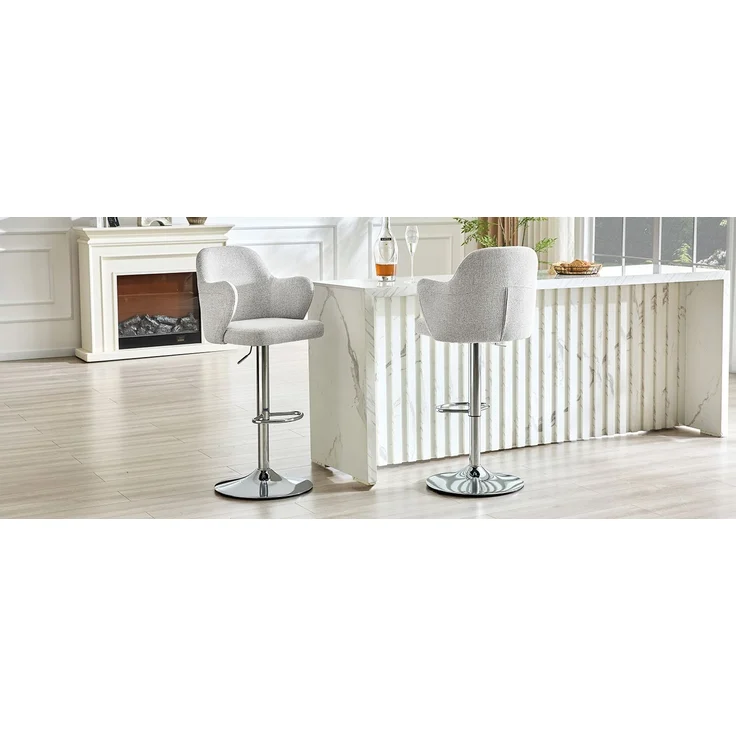 Verstellbares Barhocker-Set (2er-Set), moderne gepolsterte Barhocker mit Armlehnen, um 360° drehbar, höhenverstellbar, geeignet für die Bar zu Hause und für Restaurants--Hellgrau2--45x37.6x118cm--YOUDENOVA – Bild 7