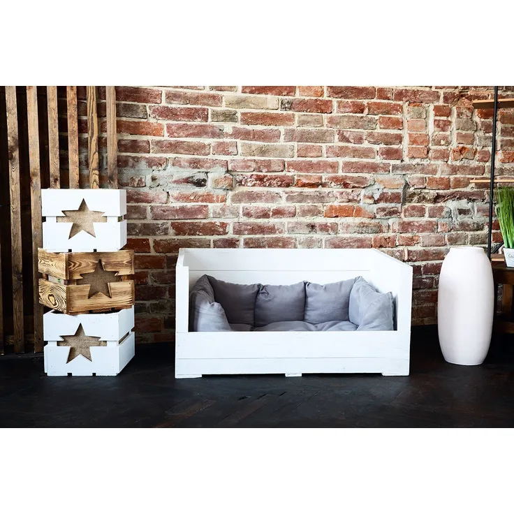 Kistenkolli Altes Land Allzweckkiste Hundebett Balu weiß mit Kissen 90x57x45cm Hundekiste Hundesofa Kisten (Spar-Set)