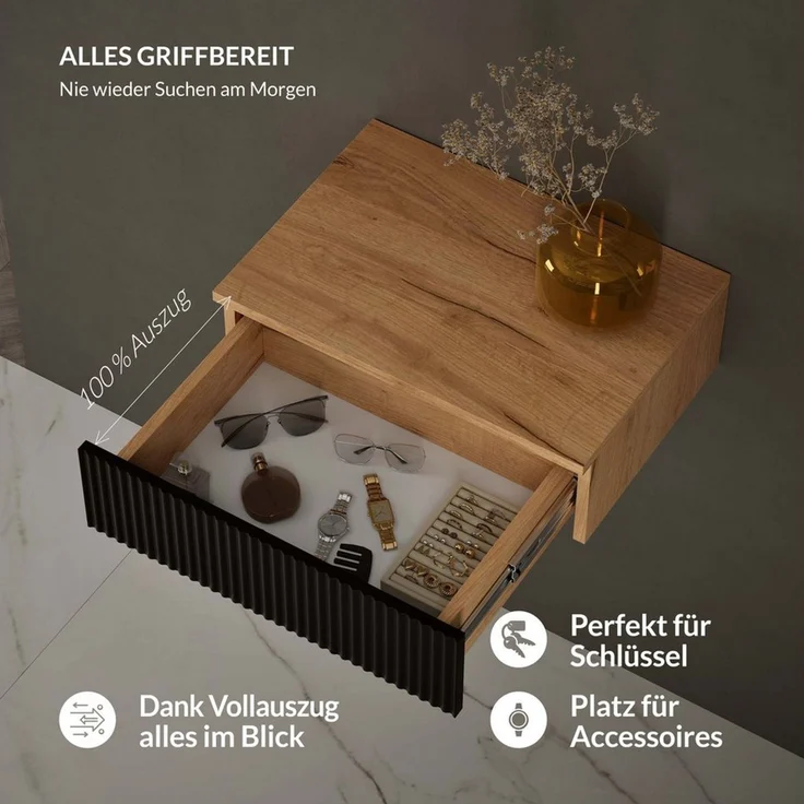Planetmöbel Garderoben-Set AMYRA, (mit Schublade), Wand-Konsole für Garderobe, Flur und Schminktisch – Bild 2