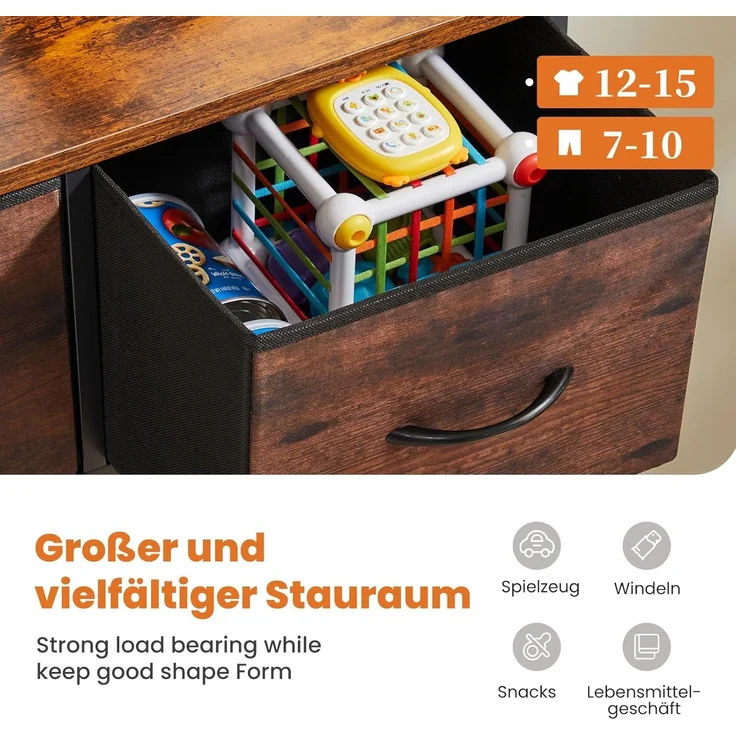 Sweetcrispy Kommode für Schlafzimmer, breite Schublade Kommode, 8 Stoffschubladen mit Griffen, Schubladen aus Stoff, Schrank, TV Stand für Schlafzimmer, Schrank, Wohnzimmer, Kinderzimmer – Bild 4