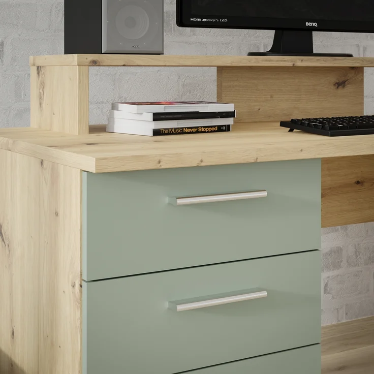 Schreibtisch 'Net' in Artisan Eiche und Salbei - 145 x 90,7 x 60 cm – Bild 8