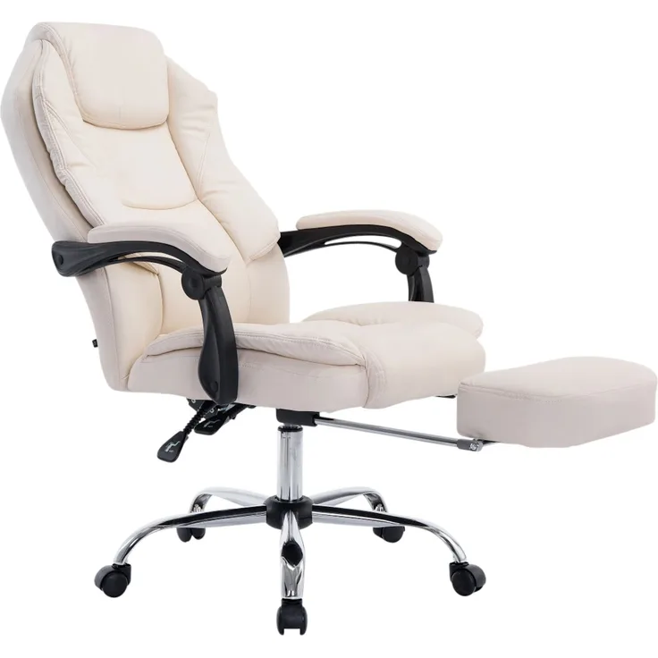 DELUKE® Bürostuhl MEDHA - 114x67x64, Creme Kunstleder Metall in Chromoptik Gestell ergonomische Bürostühle Homeoffice Stuhl mit Rollen