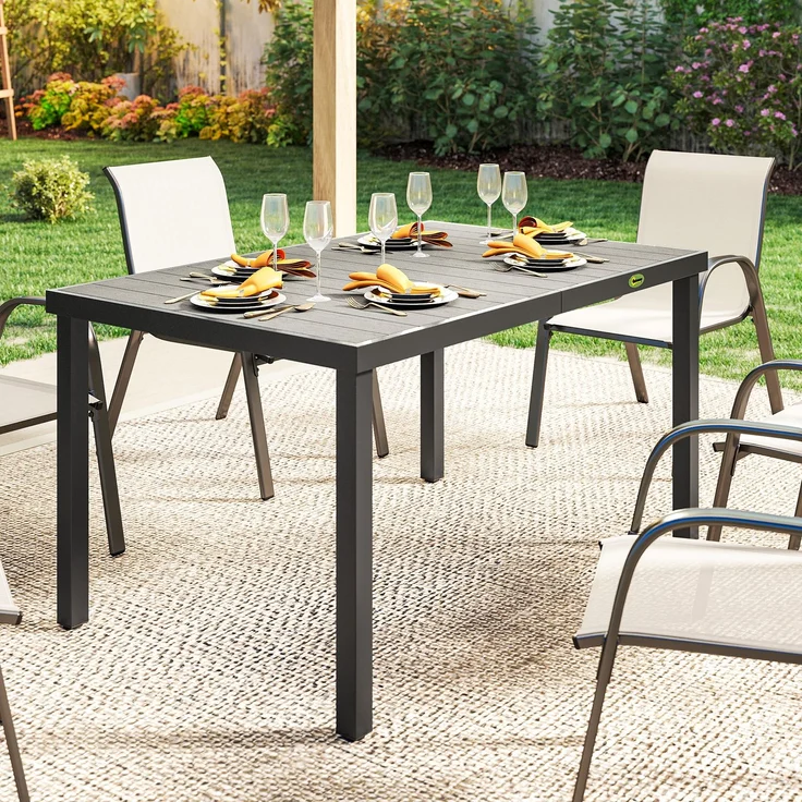 Gartentisch für 4 bis 6 Personen, Esstisch für den Außenbereich mit Lattenplatte, 140 x 90 x 74 cm, grau – Bild 9