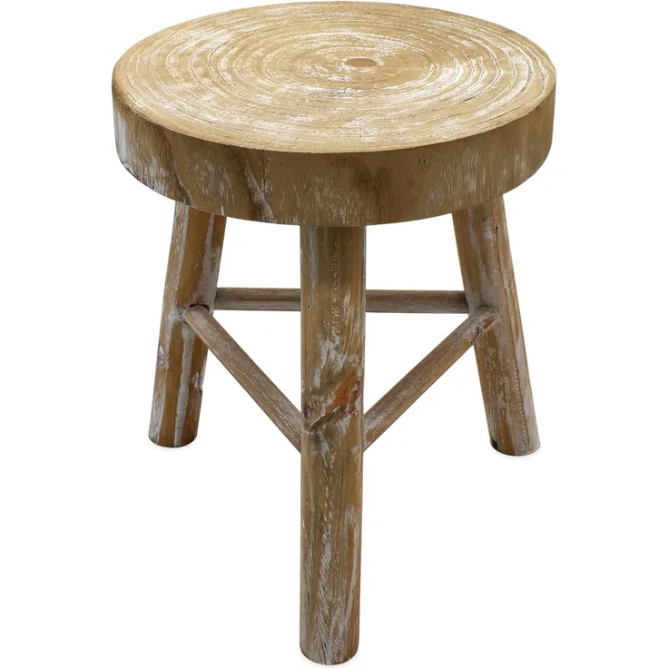 Spetebo Blumenhocker Holz mit 3 Beinen white washed - Ø 35 cm (Stück, 1 St, 1), Massivholz