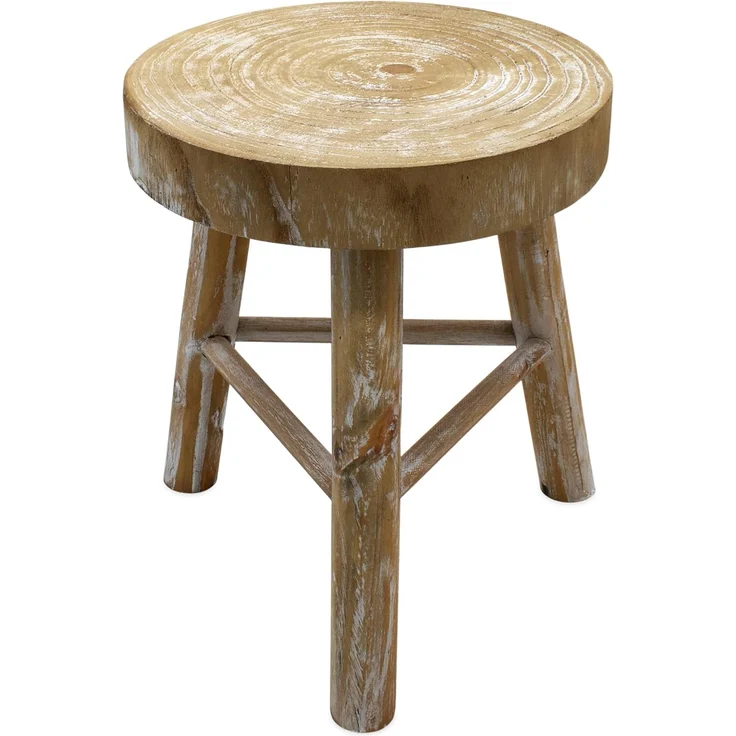 Spetebo Blumenhocker Holz mit 3 Beinen white washed - Ø 35 cm (Stück, 1 St, 1), Massivholz – Bild 1