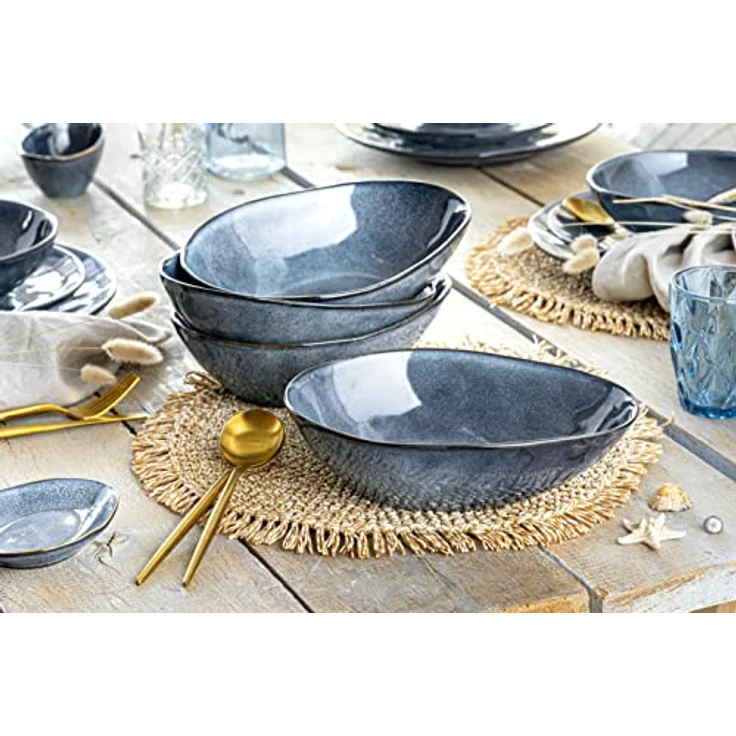 SÄNGER | Pastateller Darwin 4 tlg, Spaghetti Teller 4 Personen, Steingut Geschirr Set für Pasta, Nudelteller Spülmaschinengeeignet, Teller Steingut für Nudelgerichte Blau 1 L | PREMIUM COLLECTION – Bild 3
