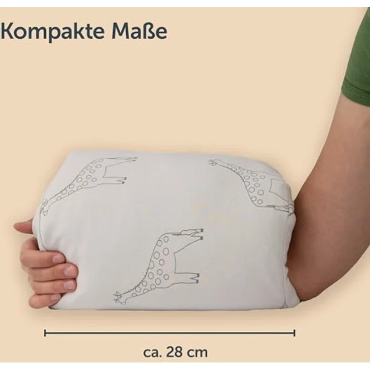 LaLoona Reisestillkissen, 2in1 Stillmuff und Komfortkissen für Unterwegs, Giraffen - Taupe, kompakt und waschbar – Bild 6