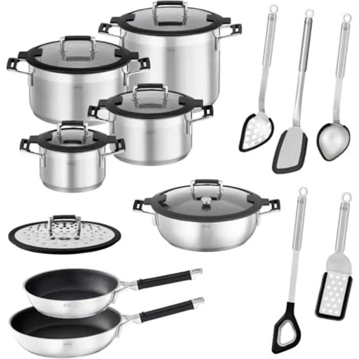 RÖSLE Topf-Set Silence® Pro Topfset 13tlg, Edelstahl 18/10, Profi-Set SILENCE PRO 13-tlg.